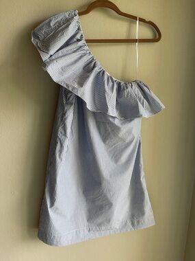 Abercrombie & Fitch Blue and White Striped One-Shoulder Dress